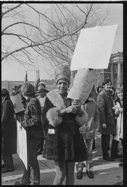 Download the full-sized image of Marsha P. Johnson Posing with Protest Signs During Demonstration