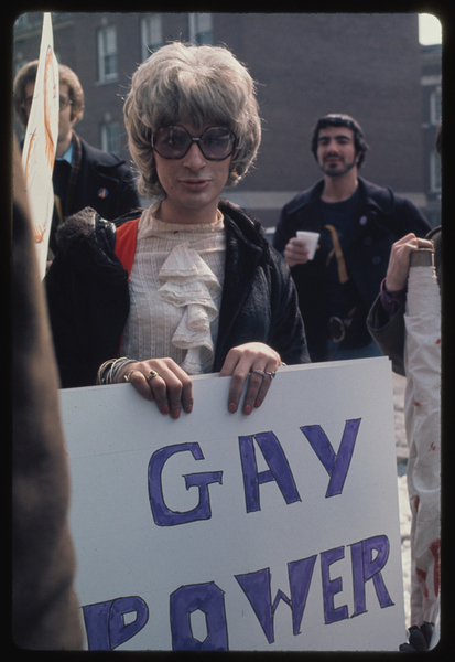 Download the full-sized image of Sylvia Rivera Holding Gay Power Sign at Gay Rights Demonstration