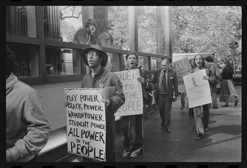 Download the full-sized image of Photograph of Sylvia Rivera Protesting at Weinstein Hall Demonstration