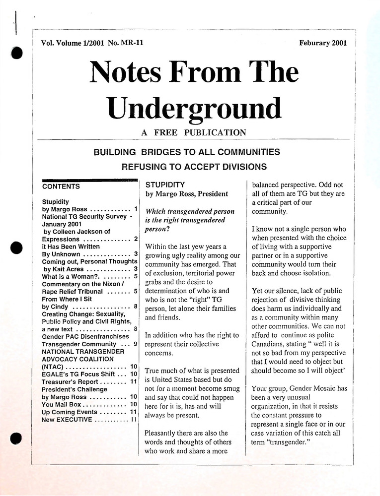 Download the full-sized PDF of Notes From The Underground 2001 No. 1