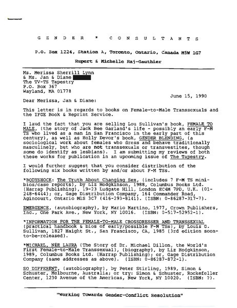 Download the full-sized image of Letter from Rupert Raj to Ms. Merissa Sherrill Lynn & Ms. Jan & Diane (June 15, 1990)