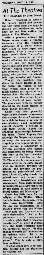 Download the full-sized PDF of At the Theatres: The Blacks by Jean Genet