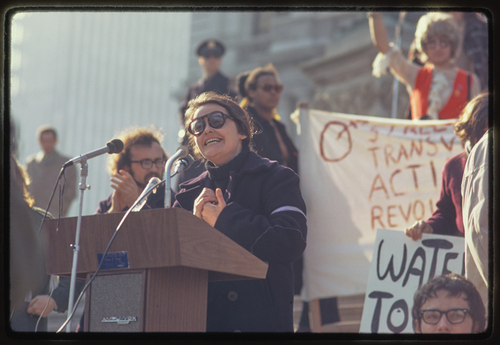 Download the full-sized image of Sylvia Rivera at Kate Millet's Speech at Gay Rights Demonstration