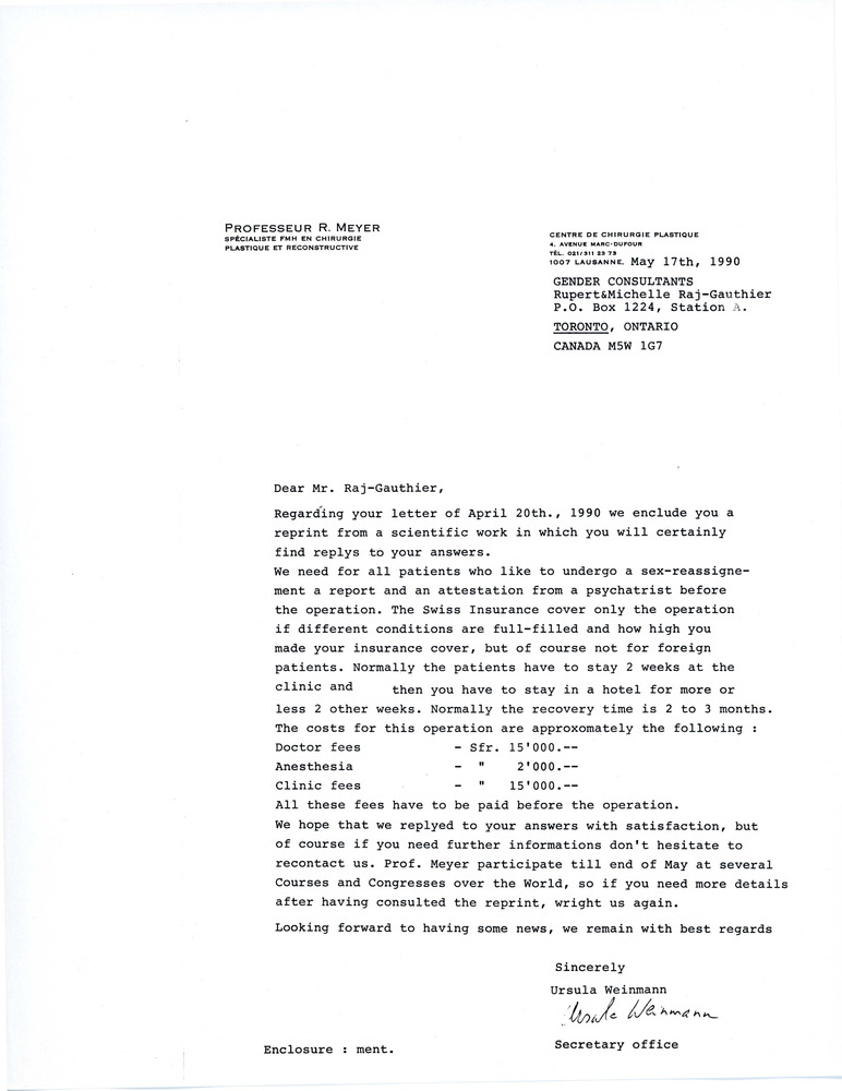 Download the full-sized PDF of Letter to Rupert Raj from the Office of R. Meyer (May 17, 1990)