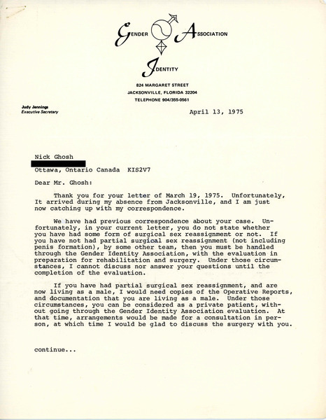 Download the full-sized image of Letter to Rupert Raj from Dr. Ira M. Dushoff (April 13, 1975)